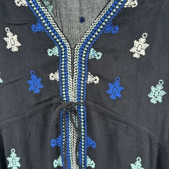 Free People Stargazer Black and Blue Mini Dress embroidered lightweight boho M - Picture 9 of 13